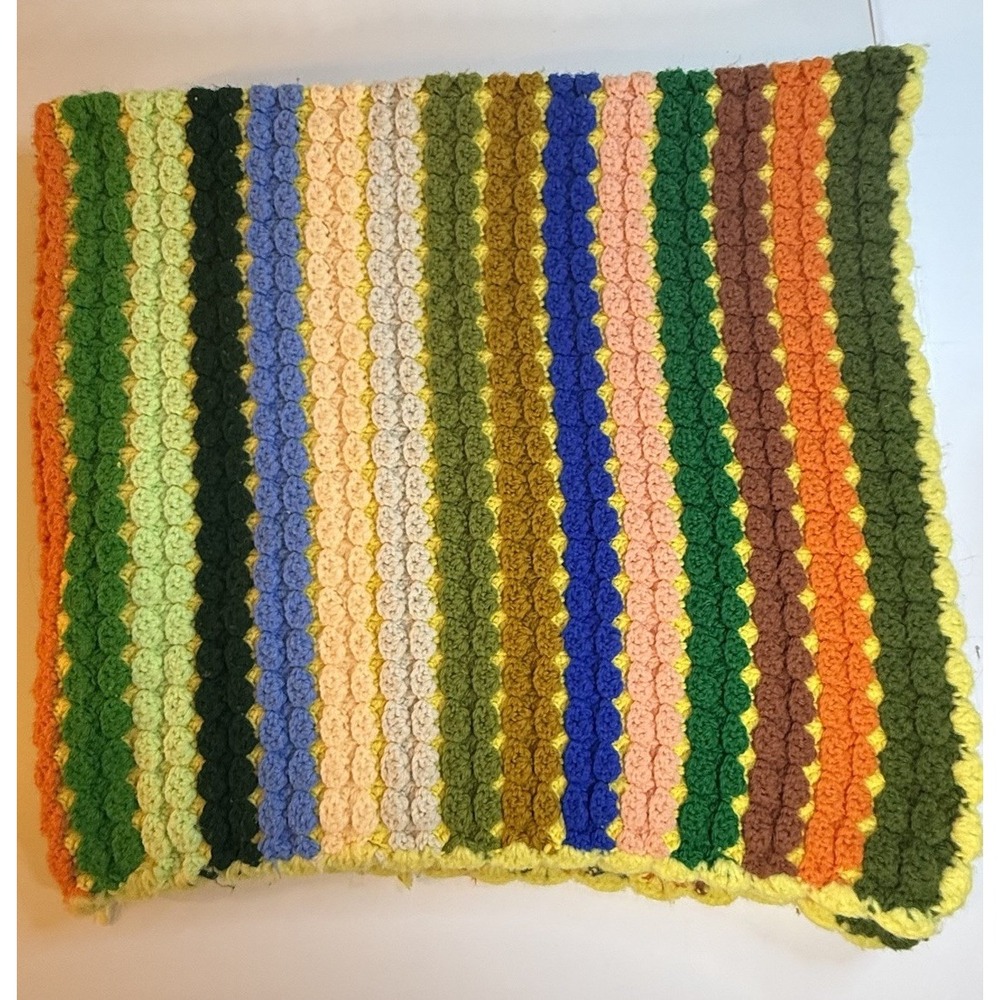 Vintage Afghan Granny Blanket Chevron‎ Stripe Throw Handmade 70s